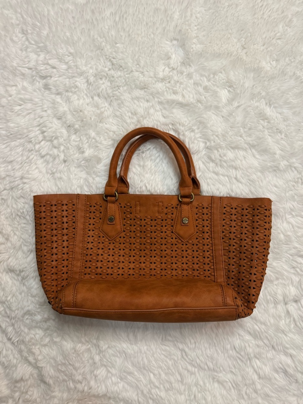 Steve Madden Brown Laser-Cut Satchel Tote